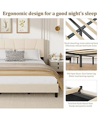 gaomon California King Platform Bed with Adjustable Headboard, Linen Upholstered Frame