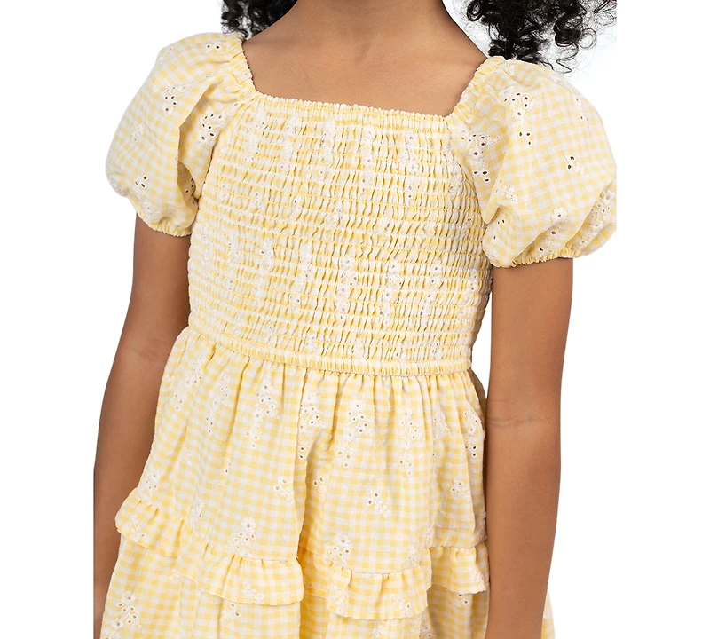 Rare Editions Girls' 7-16 Eyelet Smocked Square Neck Dress and Bag, 2-Piece Set