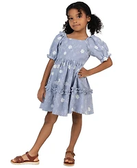 Rare Editions Girls' 2T-6X Striped Embroidered Flutter Sleeve Dress