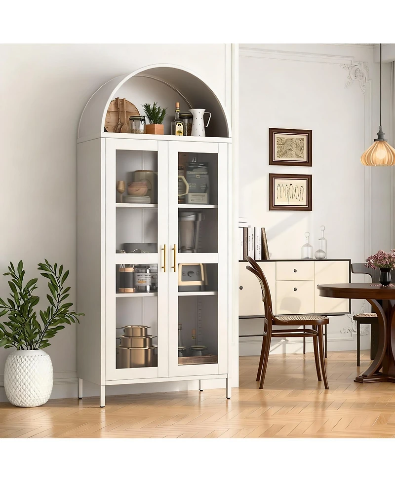 Yigii Arched Glass Cabinet for Home Office, Easy Assembly