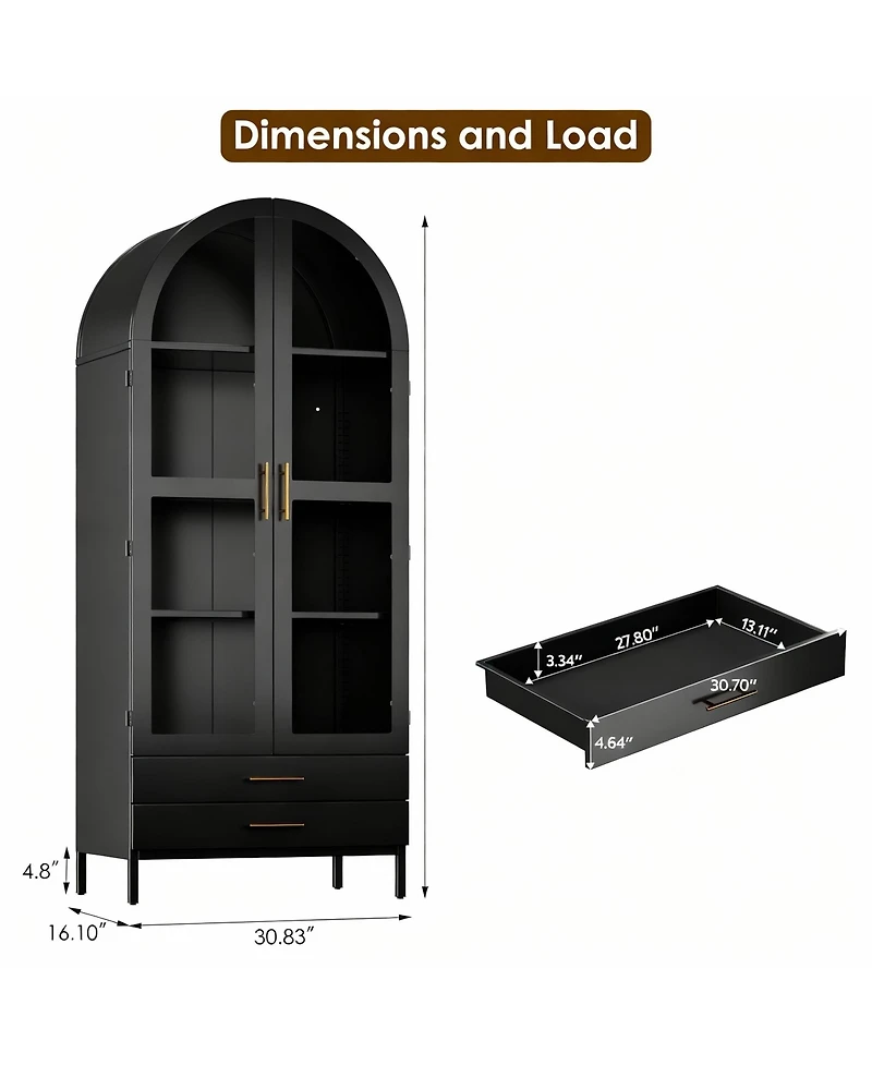 Yigii Arched Glass Cabinet for Home Office, Easy Assembly