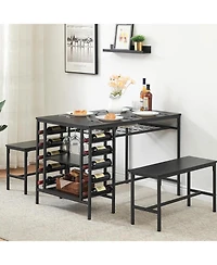 gaomon Dining Table Set for 4 Kitchen Table with 2 Benches Rectangular Dining Room Table Set with Wine Rack and Storage Shelf 3 Piece Dining Table Set