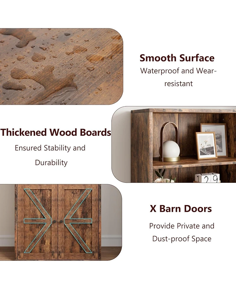 gaomon Industrial Bookcase with Doors – 6-Shelf Farmhouse Wooden Bookshelf, 11.8" Deep Display Storage Shelves for Bedroom, Living Room