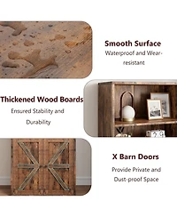 gaomon Industrial Bookcase with Doors – 6-Shelf Farmhouse Wooden Bookshelf, 11.8" Deep Display Storage Shelves for Bedroom, Living Room