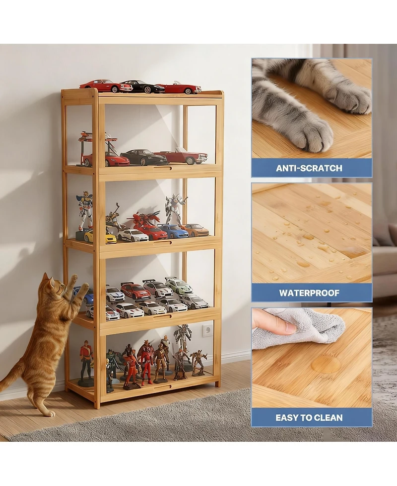Yigii Bamboo 4-Tier Space-Efficient, Dust-Resistant, Easy Assembly Curio Cabinet for Collectibles