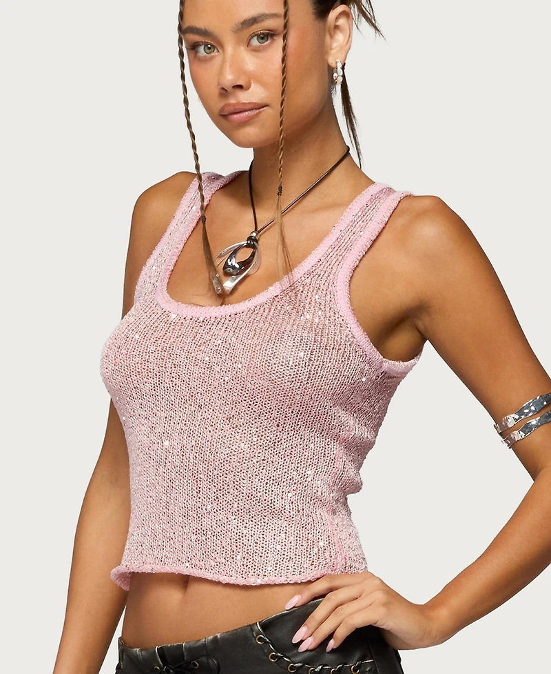 Edikted Women's Eleora Sequin Knit Tank Top