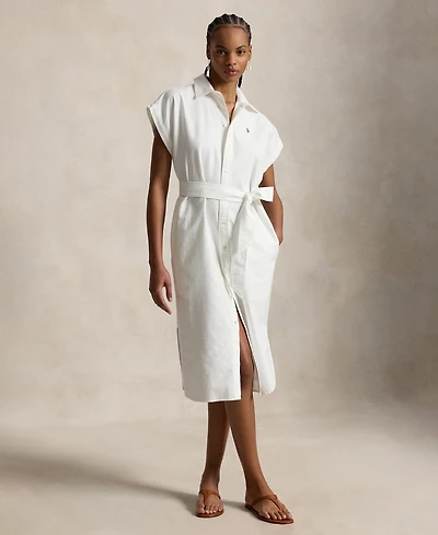 Polo Ralph Lauren Women's Point Collar Cap-Sleeve Belted Shirt Dress
