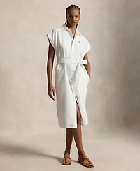 Polo Ralph Lauren Women's Point Collar Cap-Sleeve Belted Shirt Dress