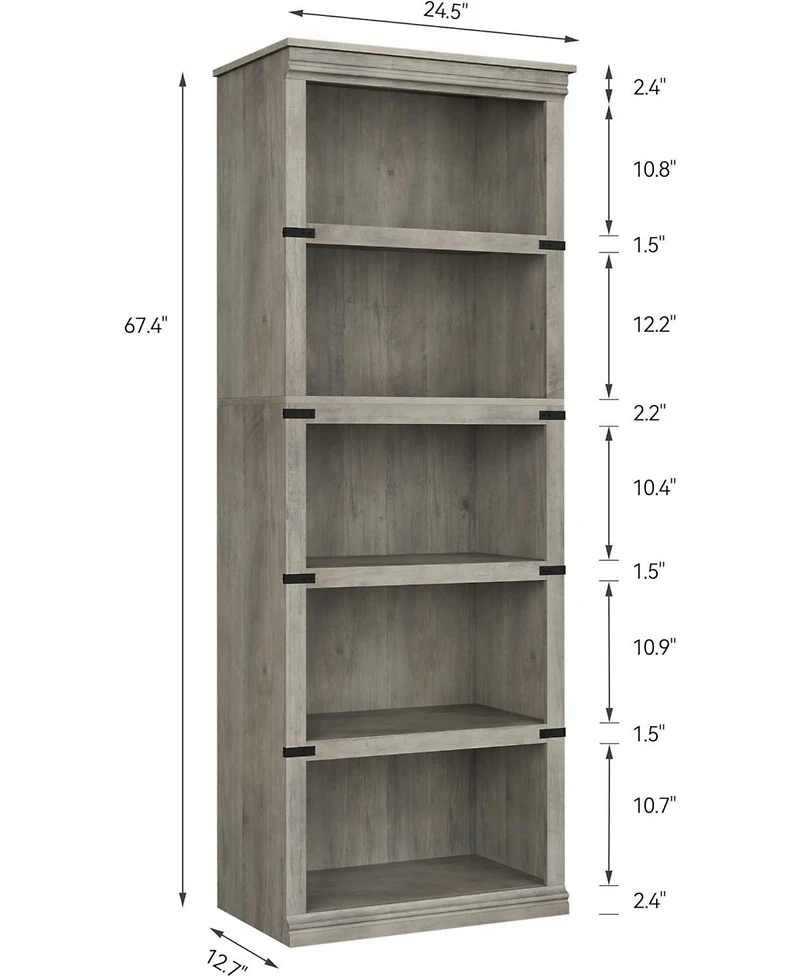 gaomon 5-Tier Farmhouse Bookcase – Wooden Bookshelf with Open Display Shelves and Storage, Freestanding Home Office, Living Room, Bedroom