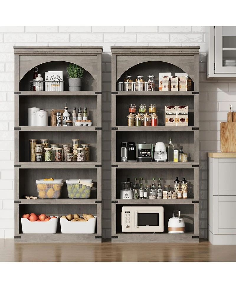 gaomon 68.7" Tall Arched Bookcase – 5-Shelf Farmhouse Wooden Bookshelf with Curved Storage Rack for Home Office, Living Room, or Bedroom