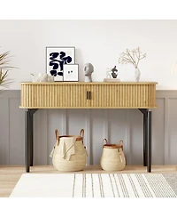 47" Entryway Table with Fluted Slide Doors, Console Storage Space, Sofa Narrow Long for Living Room, Hallway, Front Hall