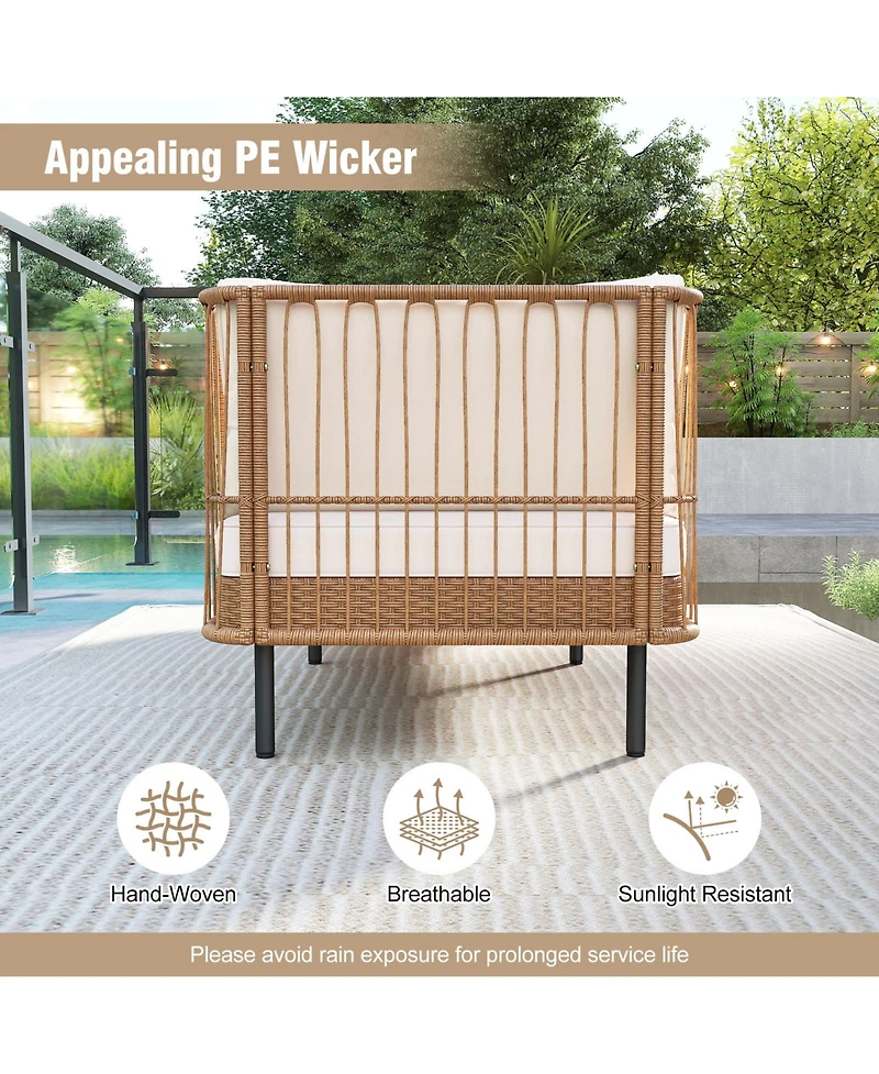 Gymax Patio Wicker Daybed w/Seat Back Cushions Robust Metal Legs For Backyard Porch