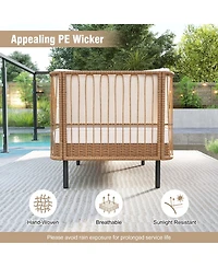 Gymax Patio Wicker Daybed w/Seat Back Cushions Robust Metal Legs For Backyard Porch