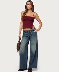 Edikted Women's Niah Lace Up Low Rise Baggy Jeans