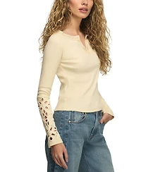 Lucky Brand Women's Lace Notch Neck Fitted Top