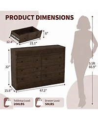 gaomon 6 Drawer Dresser for Bedroom, 47" Wide Wooden Chest of Drawers, Fluted Storage Organizer for Living Room