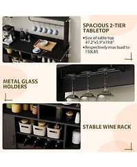 gaomon 47" Farmhouse Coffee Bar Cabinet with Charging Station &Wine Racks Rustic Wood Kitchen Buffet Cabinet Wine Bar Table