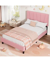 gaomon Full Platform Bed Frame with Fabric Upholstered Headboard, Sturdy Wooden Slats, No Box Spring Needed, Easy Assembly for Bedroom