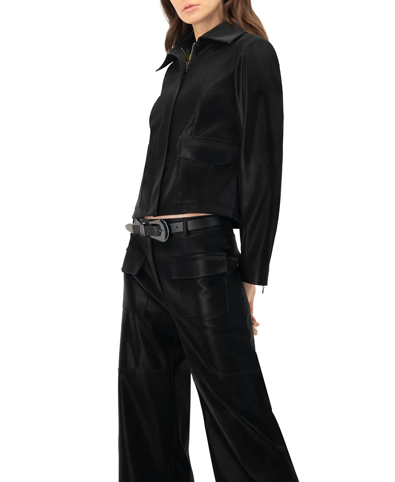 Ivonne Women's High Shine Biker Jacket