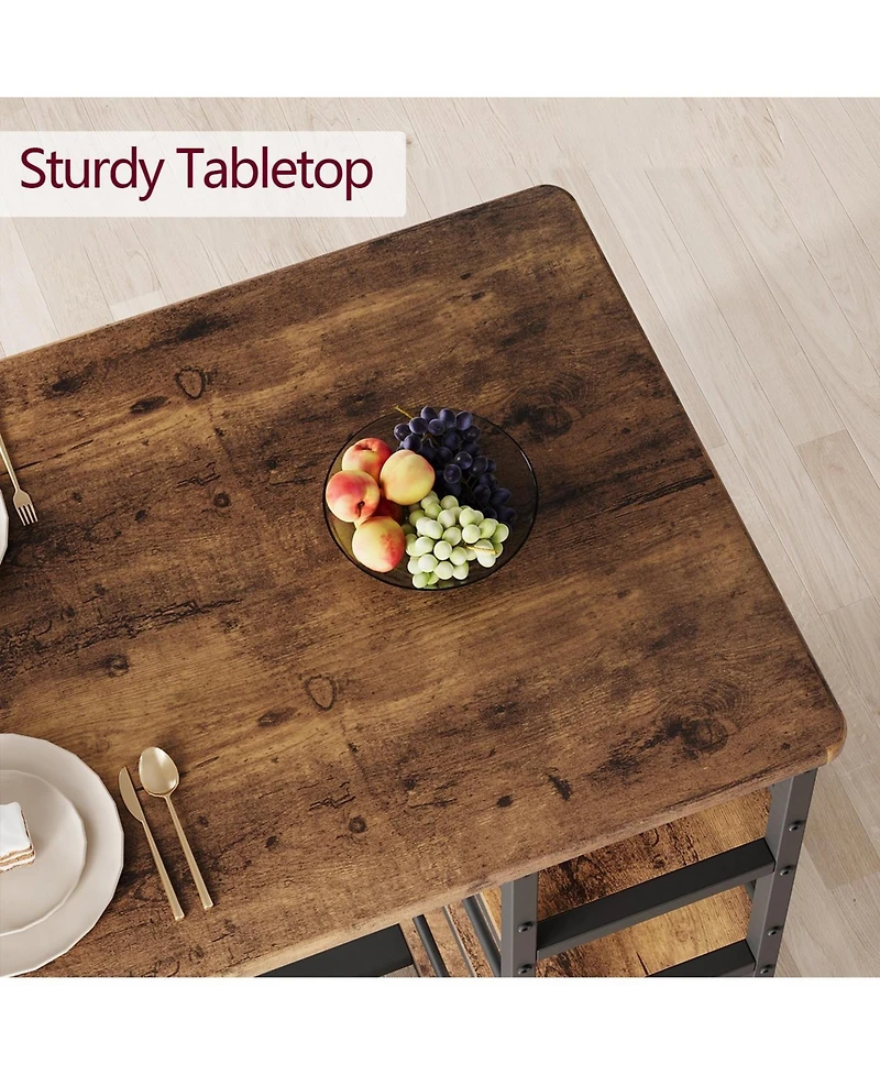 gaomon 3 Piece Counter Height Bar Table Set with 3 Storage Shelves, Dining Table and 2 Upholstered Bar Chairs for Small Spaces