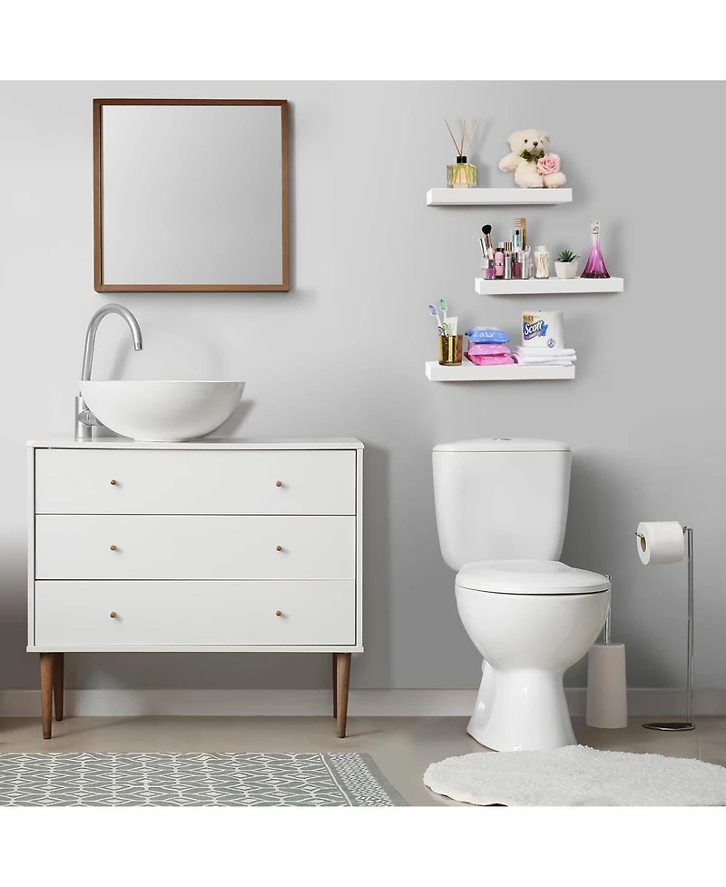 Sorbus Rustic Wood Hanging Rectangle Wall and Floating Shelf Set, Pack of 3