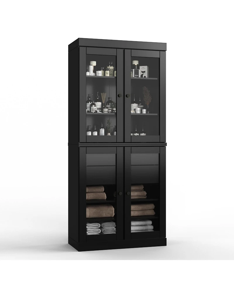 Palace Imports 100% Solid Wood 32" Bathroom Storage Cabinet with Clear Glass Doors, 2-Drawers & Adjustable Shelves