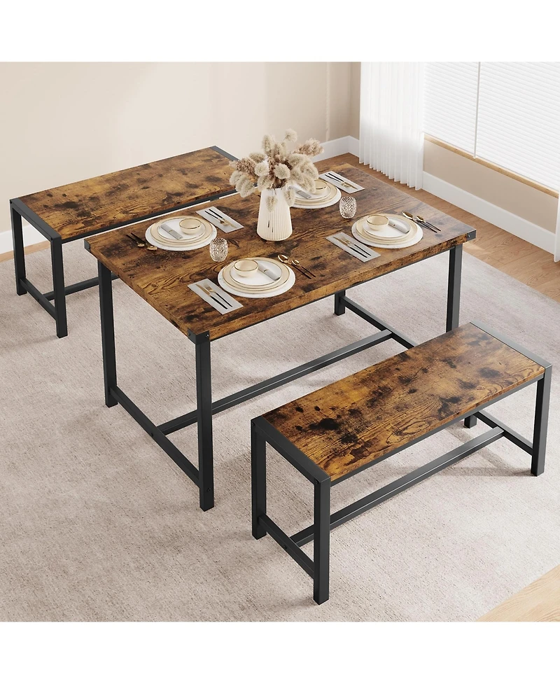 gaomon Dining Table Set for 4, Kitchen Room with 2 Benches, 3-Piece Wood Dinette Sets Chairs