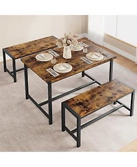 gaomon Dining Table Set for 4, Kitchen Room with 2 Benches, 3-Piece Wood Dinette Sets Chairs
