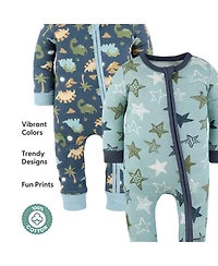 The Peanutshell Baby Boys Dino Star Cotton Footless Pajamas for Boys, 2 Pack