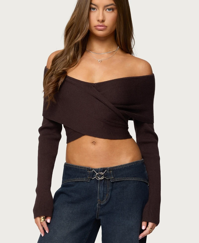 Edikted Women's Paulina Off Shoulder Wrap Sweater