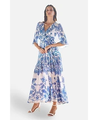 Yumi Women's 3/4 Sleeves Paisley Wrap Midi Dress