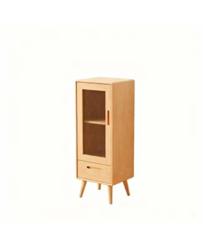 Yigii Solid Wood Cabinet With Glass Doors Drawers For Living Room