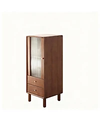 Yigii Solid Wood Cabinet with Glass Doors & Drawers for Living Room