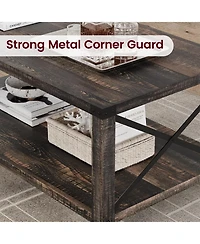 gaomon Farmhouse Rectangle Coffee Table 2-Tier Center Table Living Room Rectangle Cocktail Table