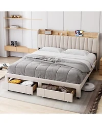 Gaomon Bed Frame With Storage Headboard Charging Station Platform Bed Frame With Drawers Heavy Duty No Box Spring Needed Easy Assembly