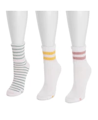 Muk Luks Women's Cotton Quarter Crew Socks with Wide Rib Cuff, 3 Pair Pack