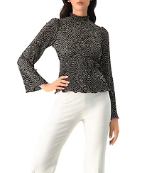 Ivonne Women's Long Sleeve Polka Dot Pleated Blouse