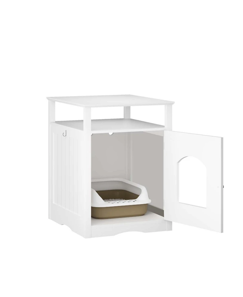 Aostirmotor Modern Cat Litter Box Furniture: Enclosed Wooden Cabinet with Storage Shelf, Discreet Side Table for Living Room