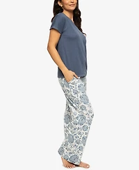 Felina Women's Josephine V-Neck T-Shirt and Pants Pajama Set Style 900870