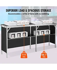 Mecale Extra Long Folding Portable Bar Table with Carrying Case, Storage Shelf and Black Skirt, 77.95" x 15.16" x 34.65