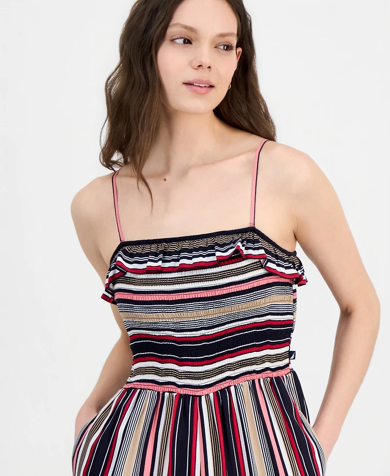 Nautica Women's Striped Ruffled Smocked Jumpsuit