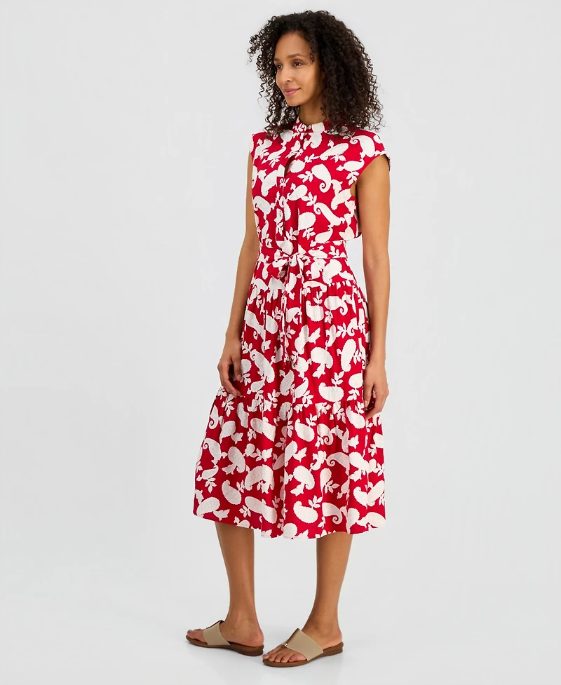 Nautica Women's Printed Tiered Band-Collar A-Line Dress