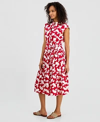 Nautica Women's Printed Tiered Band-Collar A-Line Dress