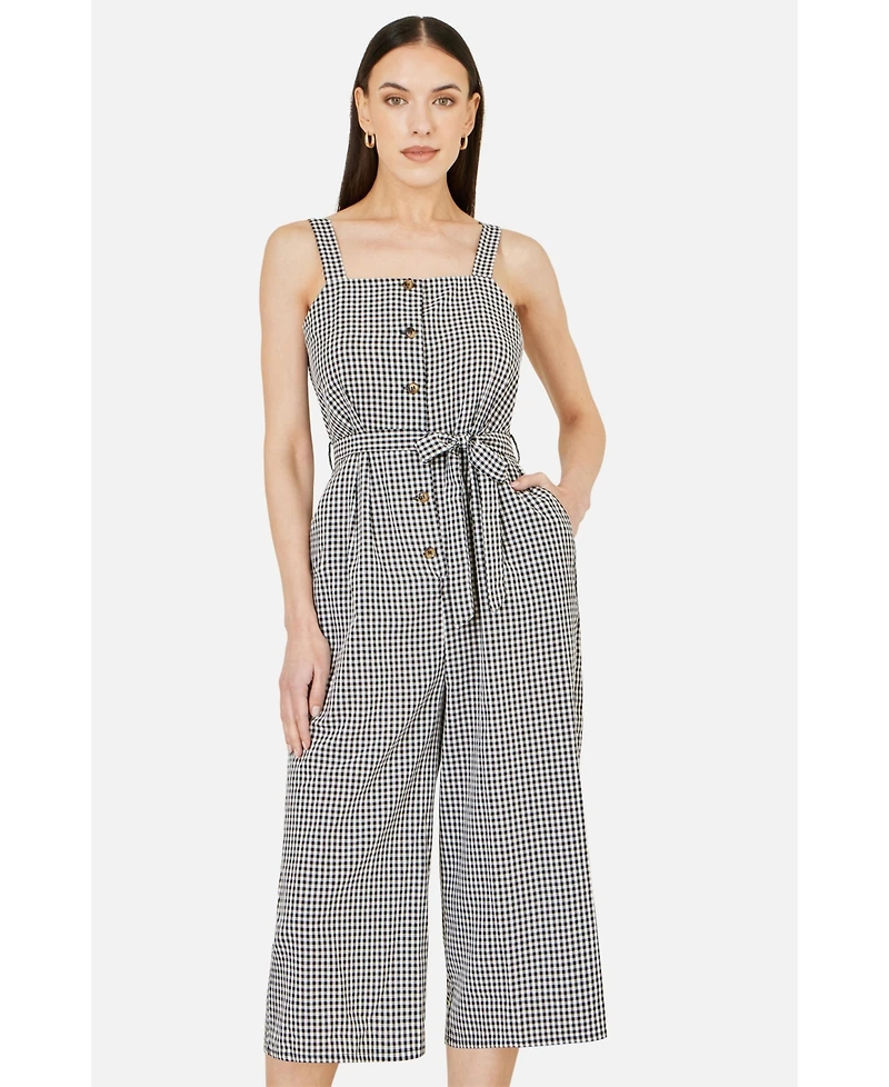 Yumi Women's Gingham Button Through Jumpsuit