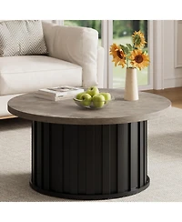 gaomon Round Coffee Table with Metal Base, Mid Century Modern Design, 319" Fluted Center