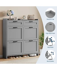 gaomon Shoe Cabinet with 4 Flip Drawers & 2 Top Drawers, Wooden Shoe Organizer Cabinet, Adjustable Shelf, Freestanding Entryway Shoe Storage