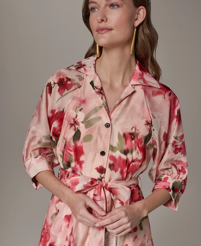 Donna Karan New York Women's Printed Collared Neck Shirt Dress