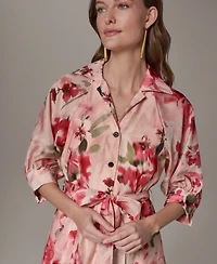 Donna Karan New York Women's Printed Collared Neck Shirt Dress