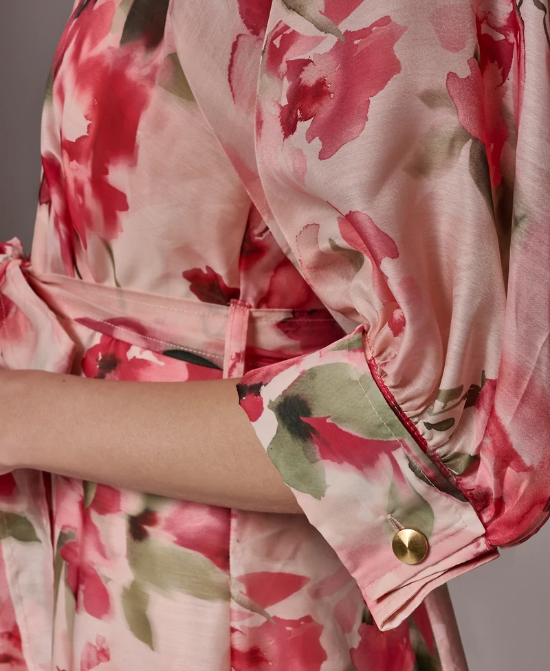 Donna Karan New York Women's Printed Collared Neck Shirt Dress