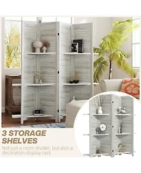 Homcom 4 Panel Privacy Screen, Room Divider with 3 Shelves